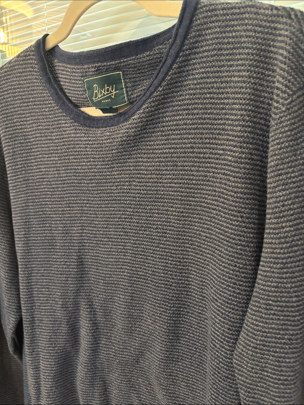 Bixby Navy Striped long- sleeve crewneck sweater-ribbed texture